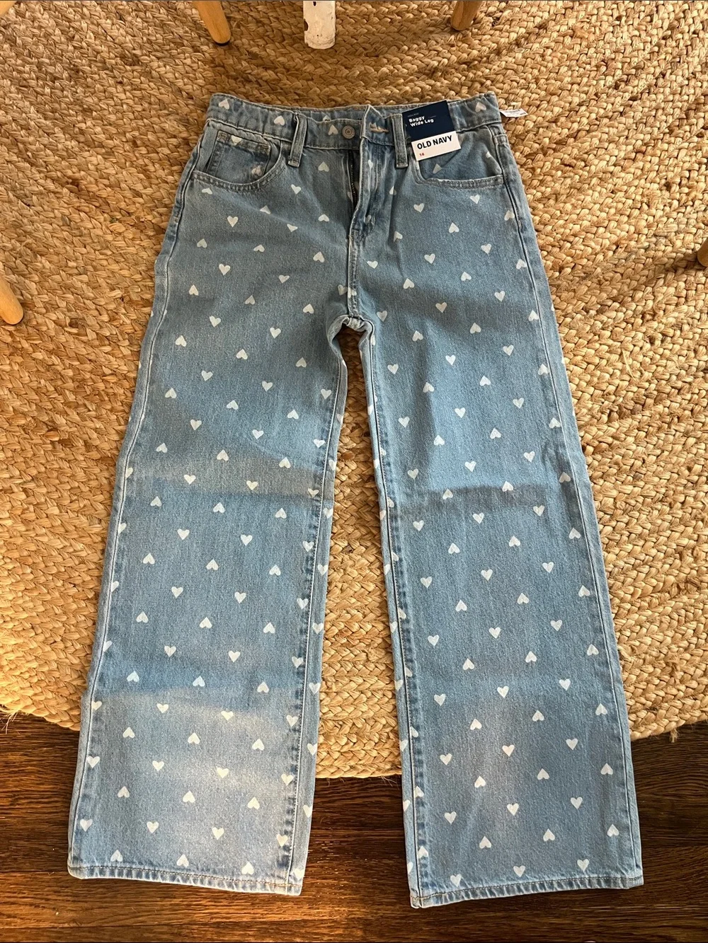 Old Navy Light Blue Heart Print Baggy Wide-Leg Jeans